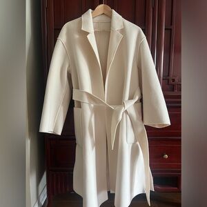cream coloured wool coat with tie size M